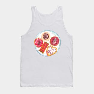 Cakes and Pastries Watercolour | Raspberry Tart | Meringue | Strawberry Tart | Puff Pastry Tank Top